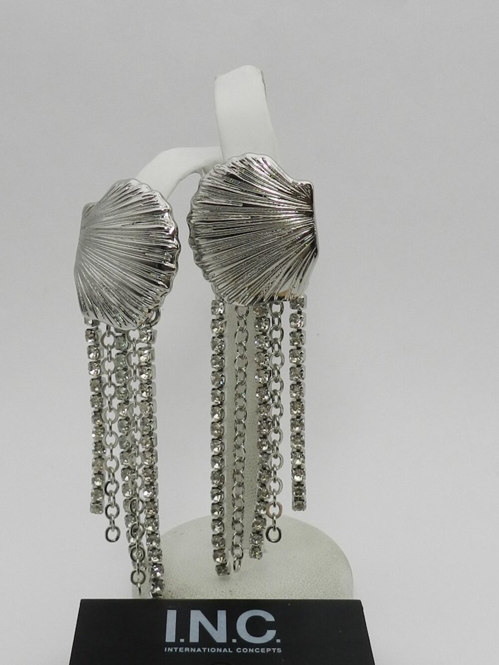 I.N.C. International Concepts Rhodium-Plated Shell & Rhinestone Fringe Earrings